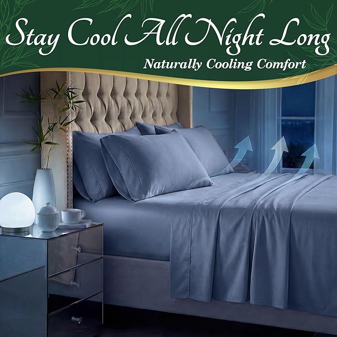 DECOLURE 100% Viscose Derived from Bamboo Sheets Twin Size - Luxury 4 Pc Naturally Cooling Sheets, Ultra Soft Bed Set - Deep 17" Pockets, Durable Double Stitching, Oeko Tex Standard (Light Blue)