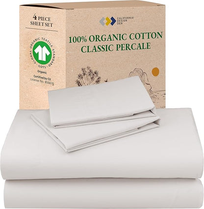 California Design Den California King Sheet Sets - 100% Organic Cotton, Crisp Percale Bedsheets, Deep Pockets, Breathable and Durable Bedding Set - Stone (True Beige)