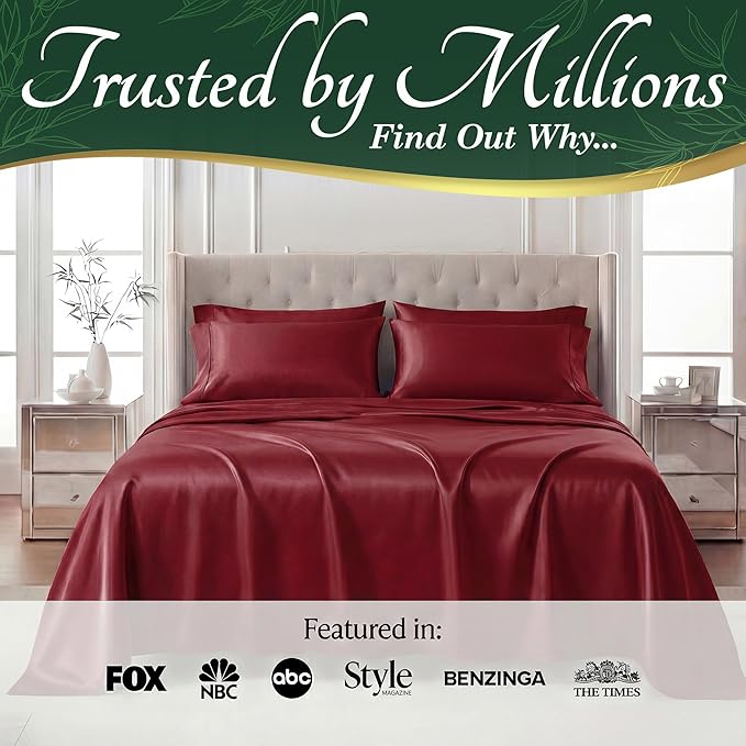 DECOLURE 100% Viscose Derived from Bamboo Sheets Queen Size - Luxury 6 Pc Naturally Cooling Sheets, Ultra Soft Bed Set - Deep 17" Pockets, Durable Double Stitching, Oeko Tex Standard (Burgundy)
