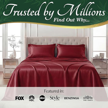 DECOLURE 100% Viscose Derived from Bamboo Sheets Queen Size - Luxury 6 Pc Naturally Cooling Sheets, Ultra Soft Bed Set - Deep 17" Pockets, Durable Double Stitching, Oeko Tex Standard (Burgundy)