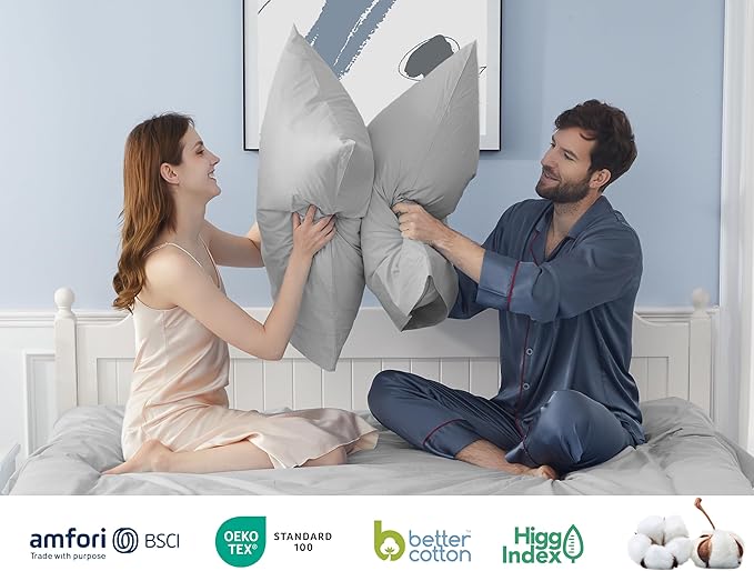 Pillow Cases, Standard Queen Size Cotton Percale Weave Pillowcases, Pre-Shrunk Breathable and Hypoallergenic Pillowcases, Set of 2 (2 Piece Standard/Queen 20 Inch x 30 Inch, Light Gray)