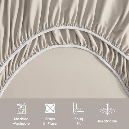 Nestl Full XL Sheet Set - Luxury 1800 Ultra-Soft Microfiber Full Extra Long Bed Sheets - Double Brushed - Deep Pockets - Easy Fit - 4 Piece Set - Bedding Sheets & Pillowcases (Full XL, Linen)