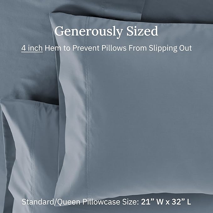 Luxuriously Soft Premium 600 Thread Count, 100% Cotton Set of 2 Cases, Crisp Standard Pillow Cases Set of 2 Fits Standard & Queen Pillows (Pastel Blue)