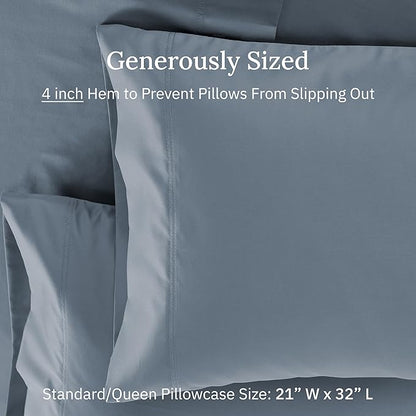 Luxuriously Soft Premium 600 Thread Count, 100% Cotton Set of 2 Cases, Crisp Standard Pillow Cases Set of 2 Fits Standard & Queen Pillows (Pastel Blue)