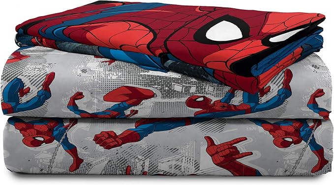 Jay Franco Kids Sheet Set with Fitted, Flat Sheets & Pillow Cover - Ultra-Soft Bedding with Pillowcase for Room Decor, White - Spiderman, 4 Piece Full