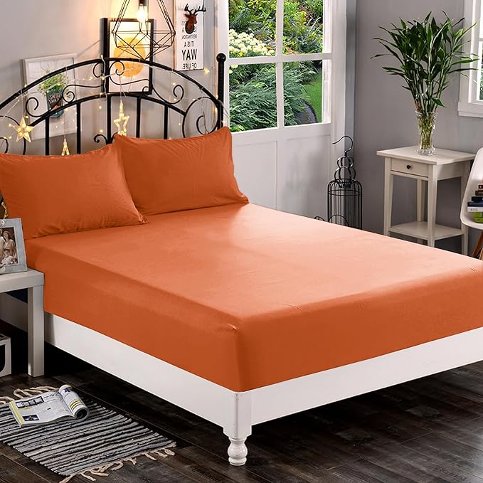 Elegant Comfort 1500 Premium Hotel Quality 1-Piece Fitted Sheet, Softest Quality Microfiber-Deep Pocket up to 16 inch,Wrinkle and Fade Resistant, King, Coral