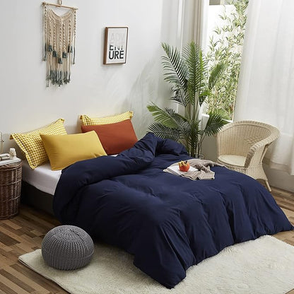 Luxlovery Navy Blue Comforter Set King Dark Blue Bedding Comforter Set Soft Breathable Quilts Breathable Cozy Comforter with 1 Yellow+1 Caramel Pillowcase for King Bed