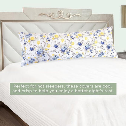 Elegant Comfort Ultra Soft 1-Piece Set Floral Print Pillowcases - 1500 Premium Hotel Quality Microfiber, Soft and Smooth Hidden Zipper Closure 1-Piece Pillow Covers - Body Pillowcase, Gold Jenna