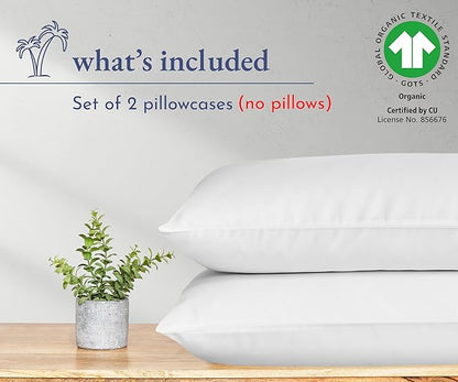 California Design Den 100% Organic Cotton King Size Pillow Case Pair, Set of 2, Soft & Crisp Percale Weave Cotton Pillowcases (Bright White)