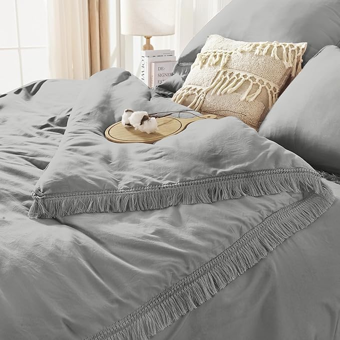 Andency California King Size Comforter Set with Sheets Medium Grey - 7 Pieces Cal King Bed in a Bag Boho Bedding Sets, Bed Set with Comforter, Sheets, Pillowcases & Shams