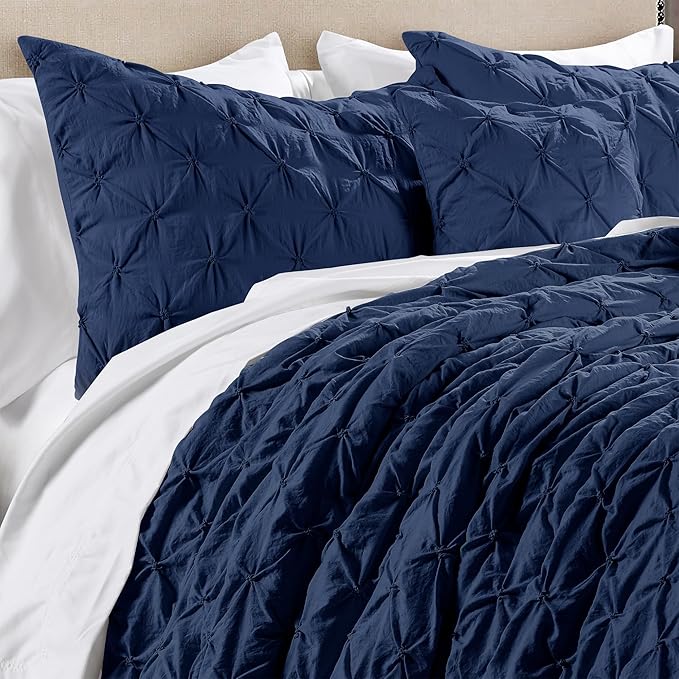 Lush Decor Ravello Pintuck Comforter Set - Luxe 5 Piece Textured Bedding Set - Traditional Glam & Farmhouse Inspired Bedroom Decor - King, Navy