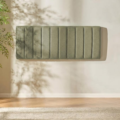 Hearth & Harbor Wall Mounted King Headboard Only, Bed Headboard King Size | Easy Assemble, Floating Peel & Stick, Upholstered Channel Stitched, 3D Wall Panels, 5 Strips of 3M Tape Included, Olive Green