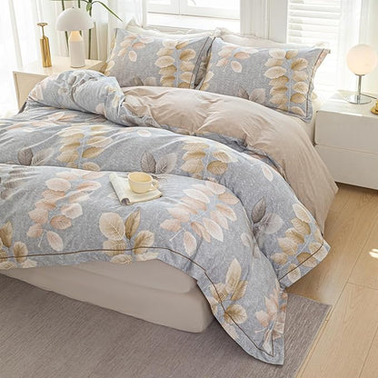 OAITE Duvet Cover Set Queen Size Floral Pattern 500 Thread Count Ultra Soft 100% Cotton Duvet Cover Sets 3-PC, Breathable Duvet Cover with Zipper Closure & Corner Ties