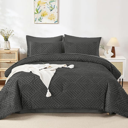 Andency Super King Comforter Set Dark Grey - 7 Pieces Bed in a Bag Super King Bedding Comforter Sets, Tufted Lightweight Fluffy Bed Set with Comforter, Sheets, Pillowcases & Shams