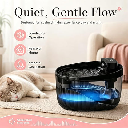 74oz/2.2L Cordless Cat Water Fountain, 5000mAh Battery Operated | 3 Smart Modes, with Motion Sensor, Ultra-Quiet, Pet Drinking Dispenser with LED Light, Wireless Fountain for Cats, Dogs