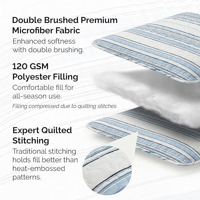 Southshore Fine Living, Inc. Oversized Queen Quilt Set, Striped Blue/White Quilt Bedspread Queen/Full, 3-Piece Coastal Bedding Set with Lightweight Coverlet and Matching Quilted Shams, Blue Stripes