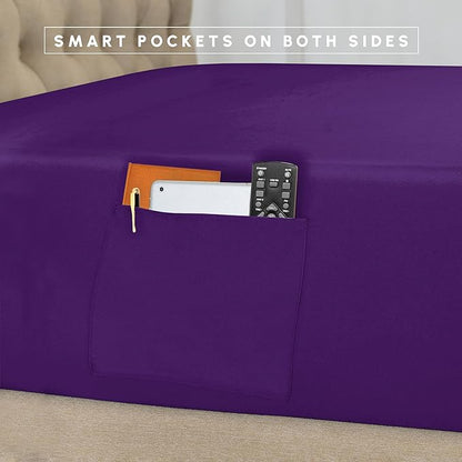 Elegant Comfort 8-Piece Pinch Pleated Comforter Set - All Season Complete Bed in a Bag, Includes 4pc Smart Sheet Set, Bed Skirt, Comforter, Matching Pillowcases and Shams, Twin/Twin XL, Purple