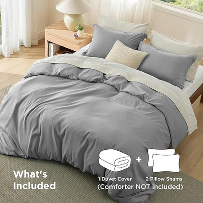 Bedsure Duvet Cover Oversized Queen Size - Soft Double Brushed Bedding Set for Kids & Adults, Zipper Closure, 3 Pieces, Includes 1 Duvet Cover (98"x98") & 2 Pillow Shams, NO Comforter, Grey