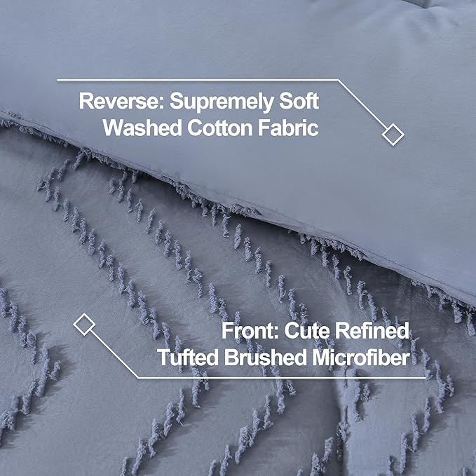 Litanika Comforter Super King Size Set Bluish Grey, 3 Pieces Chevron Tufted Solid Bedding Comforter Sets, Fluffy Bed Set