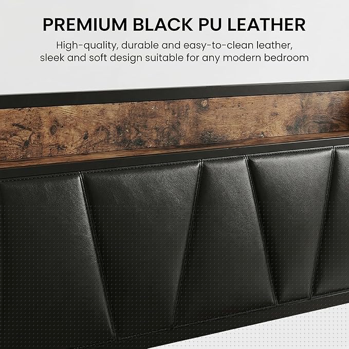 LIKIMIO Twin Bed Frame, Storage Headboard with Charging Station, Solid and Stable, Noise Free, No Box Spring Needed, Easy Assembly (Vintage and Black)