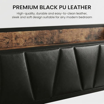 LIKIMIO Twin Bed Frame, Storage Headboard with Charging Station, Solid and Stable, Noise Free, No Box Spring Needed, Easy Assembly (Vintage and Black)