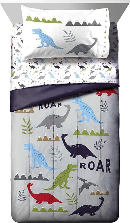 Jay Franco Trend Collector Dinosaur Roar 5 Piece Twin Bed Set - Includes Comforter & Sheet Set - Super Soft Fade Resistant Microfiber Bedding