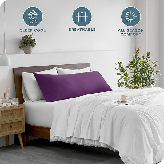Bare Home Microfiber Body Pillow Cover - Ultra Soft - Cooling Pillowcase - Double Brushed - Pillowcase with Zipper Closure - Easy Care (20''x54'' Body Pillow Cover, Plum)