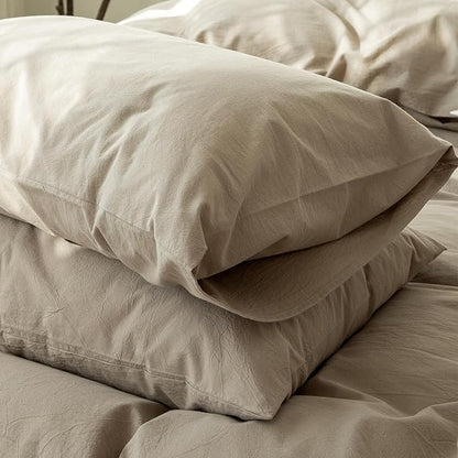 MooMee Bedding Pillowcases Pack of 2 100% Washed Cotton Linen Like Textured Breathable Durable Soft Comfy (Solid Mocha Brown, Queen)