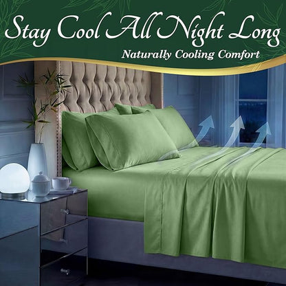 DECOLURE 100% Viscose Derived from Bamboo Sheets King Size - Luxury 6 Pc Naturally Cooling Sheets, Ultra Soft Bed Set - Deep 17" Pockets, Durable Double Stitching, Oeko Tex Standard (Sage Green)