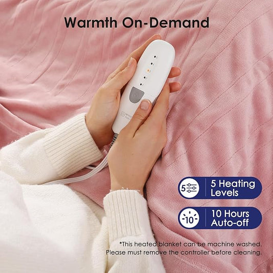 Heated Blanket King Size Electric Blanket 100''X90'' - Fast Heating Blanket Ultra Soft Flannel, Dual Controllers with 5 Heat Levels & 10 Hrs Timer, Machine Washable King Heated Blanket, Pink