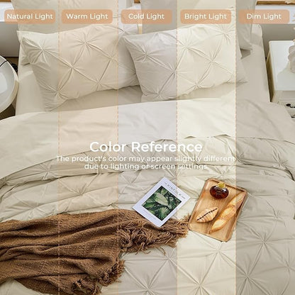 Sasttie Twin Comforter Set, 5-Piece Bed in a Bag, Pintuck Bedding Sets for All Season, Includes Comforter, Flat Sheet, Fitted Sheet, Pillowcase and Pillowsham, Linen