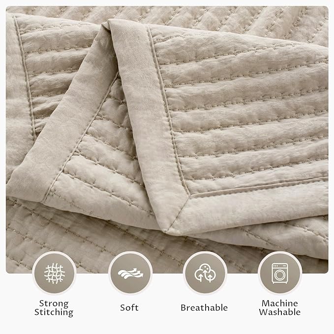 KASENTEX King XL Quilt Set 108"x98" – Soft Washed 3-Layer Lightweight Bedspread,Minimalist Nordic Design, All-Season Spring & Summer Quilt Set (1 Quilt + 2 Pillow Shams),Light Taupe