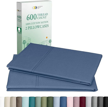 CALIFORNIA DESIGN DEN Luxuriously Soft Hotel Quality 600 Thread Count, 100% Cotton Set of 2 Cases, Crisp & Cool Pillow Cases Standard Size, Fits Standard & Queen Pillows (Dark Blue)