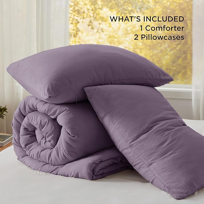Bedsure Full Comforter Set, Grayish Purple Soft Prewashed Bedding for All Seasons, 3 Pieces GentleSoft™ Bed Set, 1 Lightweight Comforter (82"x86") and 2 Pillowcases (20"x26")