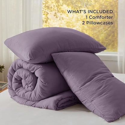 Bedsure Oversized Queen Comforter Set, Grayish Purple Soft Prewashed Bedding for All Seasons, 3 Pieces GentleSoft™ Bed Set, 1 Lightweight Comforter (98"x98") and 2 Pillowcases (20"x26")
