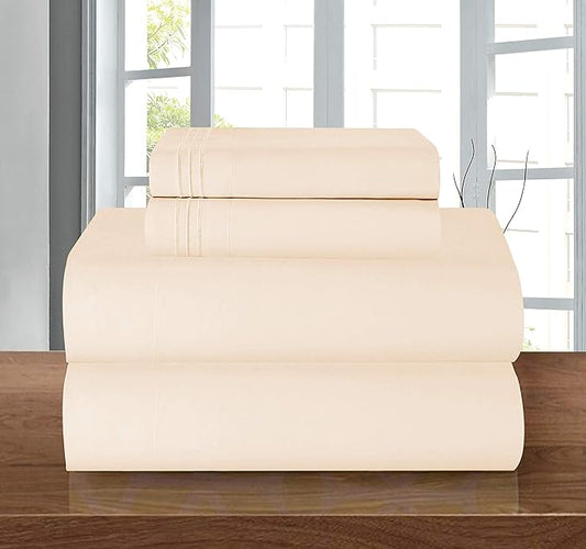 Elegant Comfort Luxury 1500 Premium Hotel Quality Microfiber 4-Piece Sheet Set - Wrinkle Resistant, All Around Elastic Fitted Sheet, Deep Pocket up to 16", King, Cream