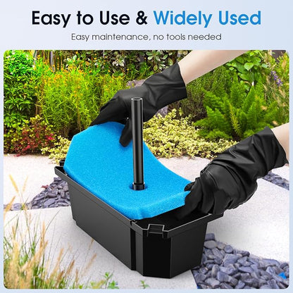 55W Solar Fountain Pump with Pond Filter Box, Solar Pond Pump 580GPH Adjustable Flow, Pond Filters for Outdoor Ponds Fish Tank Pool Waterfall Koi Pond Water Features