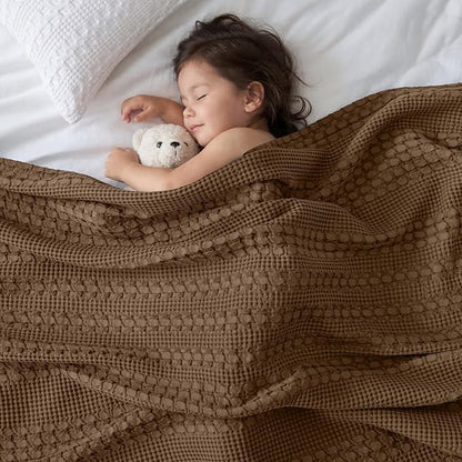 PHF 100% Cotton Waffle Weave Blanket Queen Size for Bed, Soft Lightweight & Breathable for Spring and Summer, All-Season Comfort, Luxury Aesthetic Blanket for Home Decor, 90"x90", Chocolate