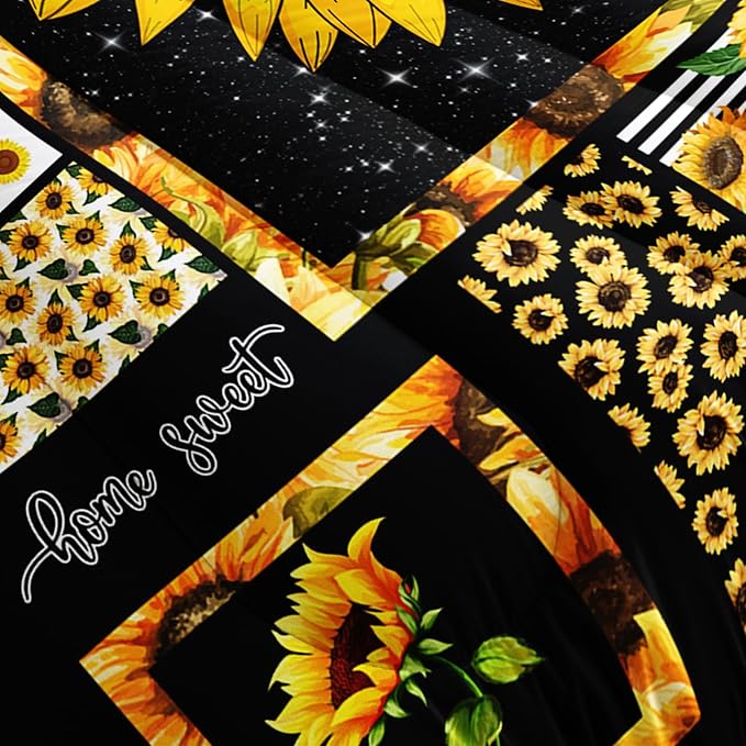 Sunflower Queen Bedding Set, Yellow Comforter for Girls and Teen Boys, Western Boho Quilt