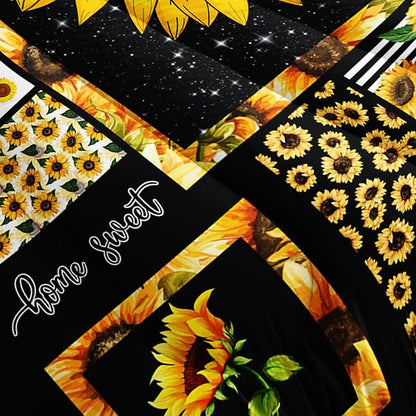 Sunflower Queen Bedding Set, Yellow Comforter for Girls and Teen Boys, Western Boho Quilt