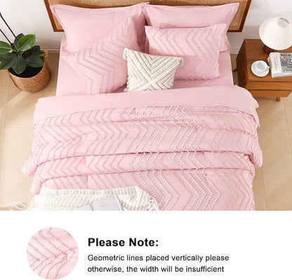 Litanika Pink Full Size Comforter Set with Sheets - 7 Pieces Bed in a Bag Full Boho Tufted Complete Bedding Sets with Comforter, Sheets, Pillowcases & Shams