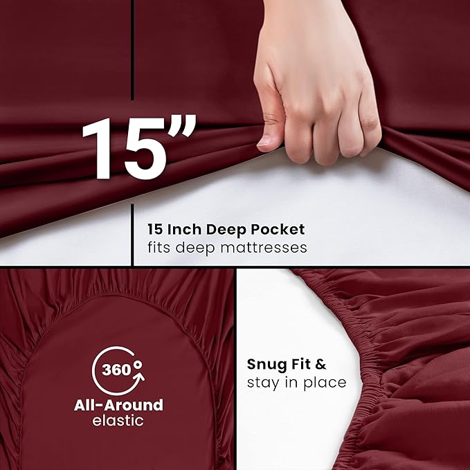 Utopia Bedding Twin XL Fitted Sheets - Bulk Pack of 2 Bottom Sheets - Soft Brushed Microfiber - Deep Pockets - Shrinkage & Fade Resistant - Easy Care (Twin XL, Burgundy)