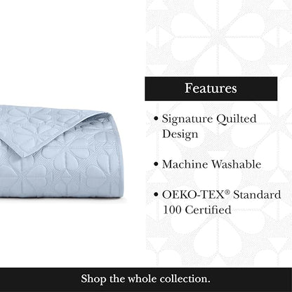 kate spade new york Spade Floral 3-Piece King Quilt Bedding Set, 100% Cotton Sateen Reversible Cover, All Season Warmth Bedding, Machine Washable, Halogen Blue