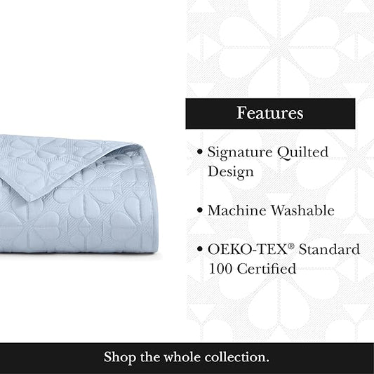 kate spade new york Spade Floral 3-Piece King Quilt Bedding Set, 100% Cotton Sateen Reversible Cover, All Season Warmth Bedding, Machine Washable, Halogen Blue