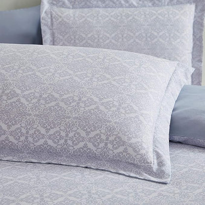 Mellanni Duvet Cover Set - 5 PC Iconic Collection Bedding Set - Hotel Luxury, Extra Soft & Cooling - Microfiber - Button Closure and Corner Ties (Queen, Laced Sky Blue)