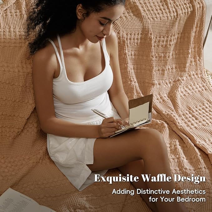 PHF 100% Cotton Waffle Weave Blanket Twin Size for Bed, Soft Lightweight & Breathable for Spring and Summer, All-Season Comfort, Luxury Aesthetic Blanket for Home Decor, 66"x90", Clay