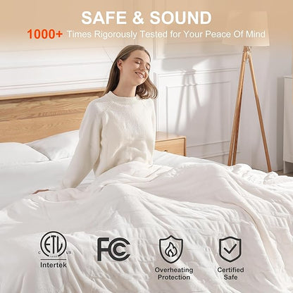 Twin Heated Blanket 62''X84'' Electric Blanket Twin Size - Soft Warm Heating Blanket with 5 Heating Level & 10 Hour Auto Off, ETL Certified & Machine Washable for Grandma Gifts(Cream White)