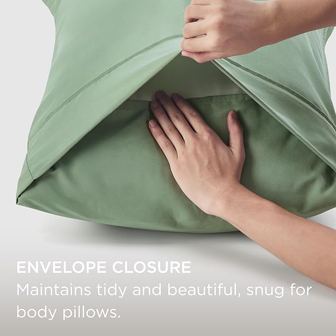 Bedsure Body Pillow Case Cover - Sage Green Brushed Microfiber Long Pillow Cases, Ultra Soft and Cozy Body Pillowcase with Envelope Closure for Kids, Wrinkle, Fade Resistant, 1 Pack, 20x54 Inches