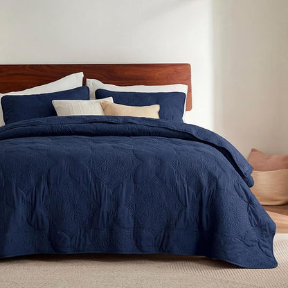 Bedsure Quilts Queen Size - Navy Blue Bedspread Queen Size & Lightweight Comforter, Modern Coverlet with Mandala Pattern, Ultra Soft All-Season Bedding, 90 x 96 Inches | Stitch-Free Quilting, Ultra Soft, Lightweight, Machine Washable, Pet-Friendly