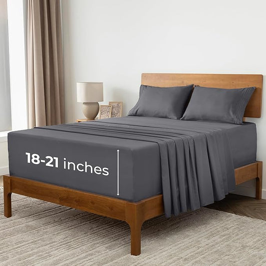 Mellanni Extra Deep Full Sheets - 4 PC Iconic Collection Bedding - Hotel Luxury, Ultra Soft, Cooling Bed Sheets - Wrinkle, Fade, Stain Resistant (Full, Gray)